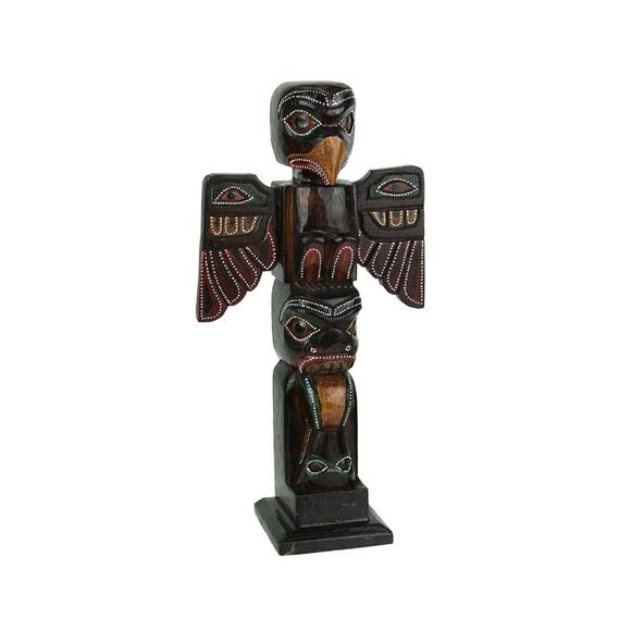 Hand Crafted Dot Painted Wooden Eagle Totem with Wings 12 In. - Picture 1 of 4